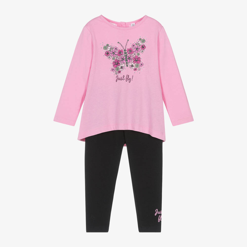 iDO Baby - Girls Pink & Black Butterfly Leggings Set | Childrensalon