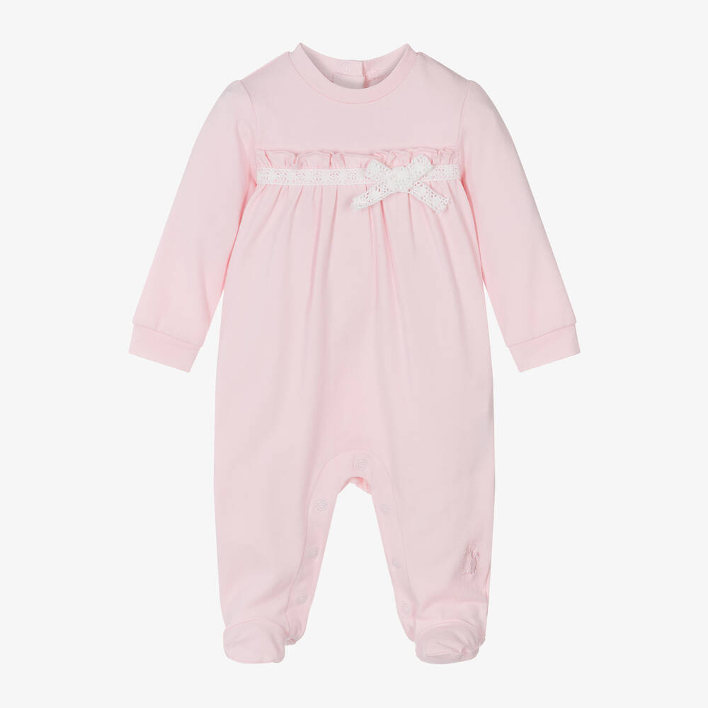 iDO Mini - Girls Pink Cotton Babygrow  | Childrensalon