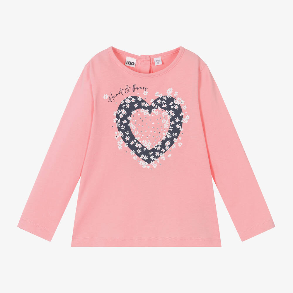 iDO Baby - Girls Pink Cotton Heart Top | Childrensalon
