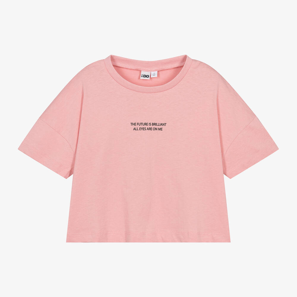 iDO Junior - Girls Pink Cotton Slogan T-Shirt | Childrensalon