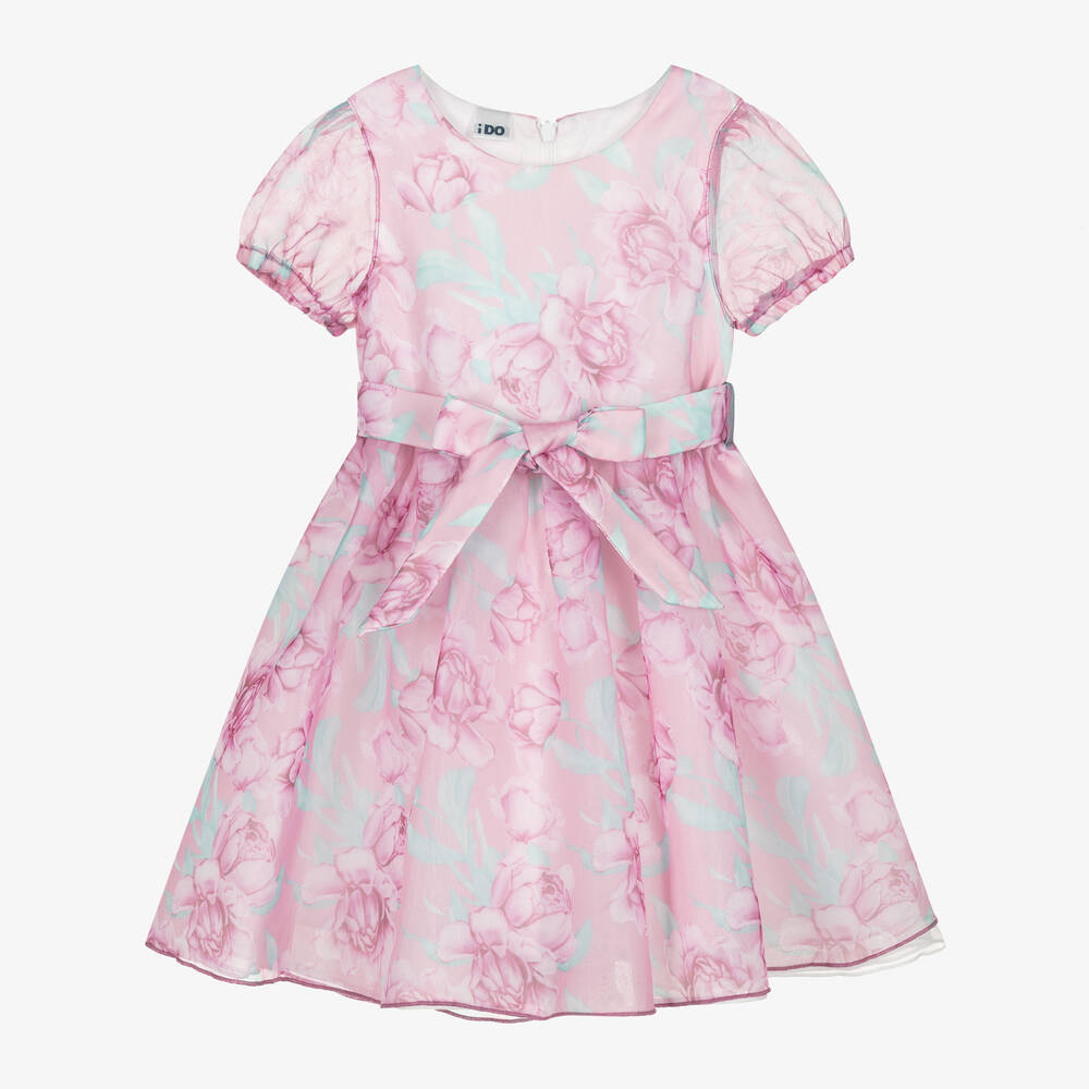 iDO Baby - Girls Pink Floral Organza Dress | Childrensalon