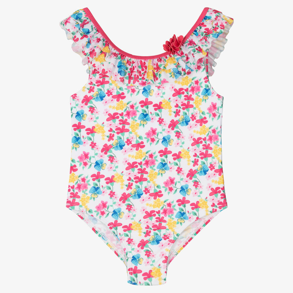 Ido Baby Girls Pink Floral Ruffle Swimsuit