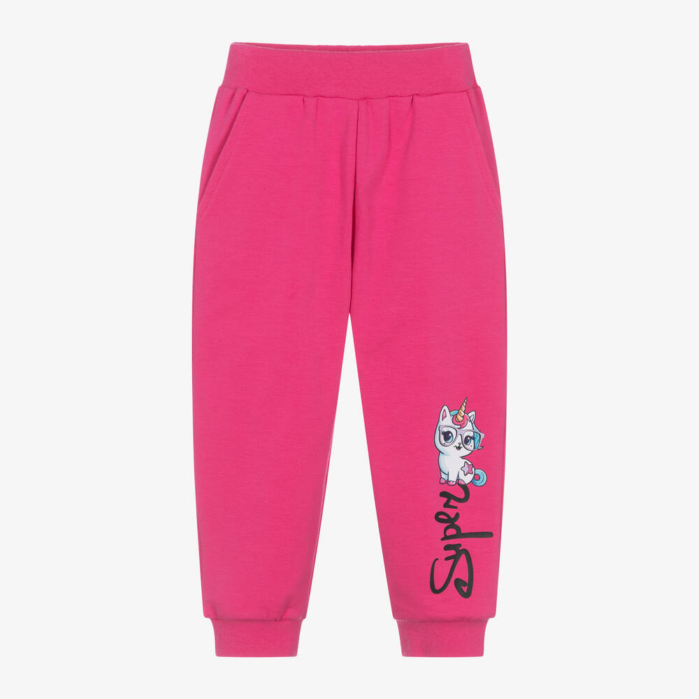 iDO Baby - Girls Pink Graphic Print Cotton Joggers | Childrensalon