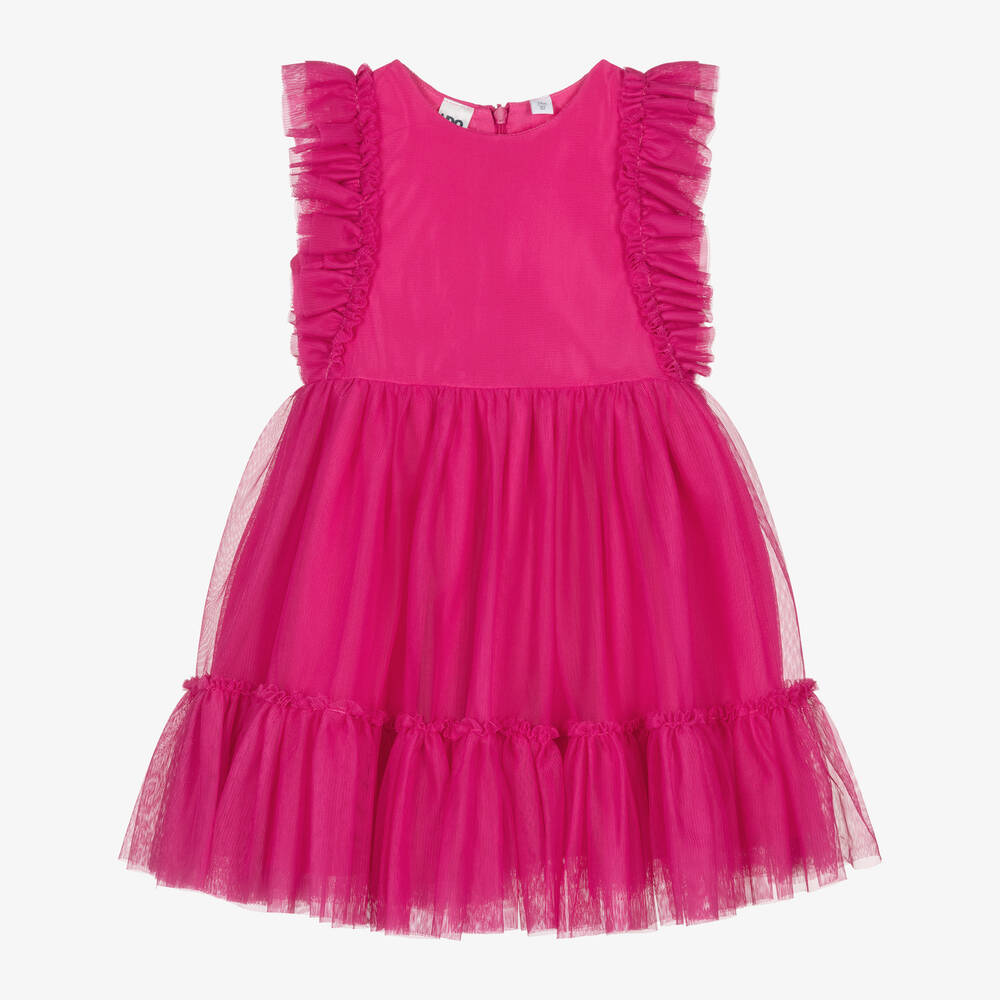 iDO Baby - فستان تول لون زهري فيوشيا مزين بكشكش | Childrensalon