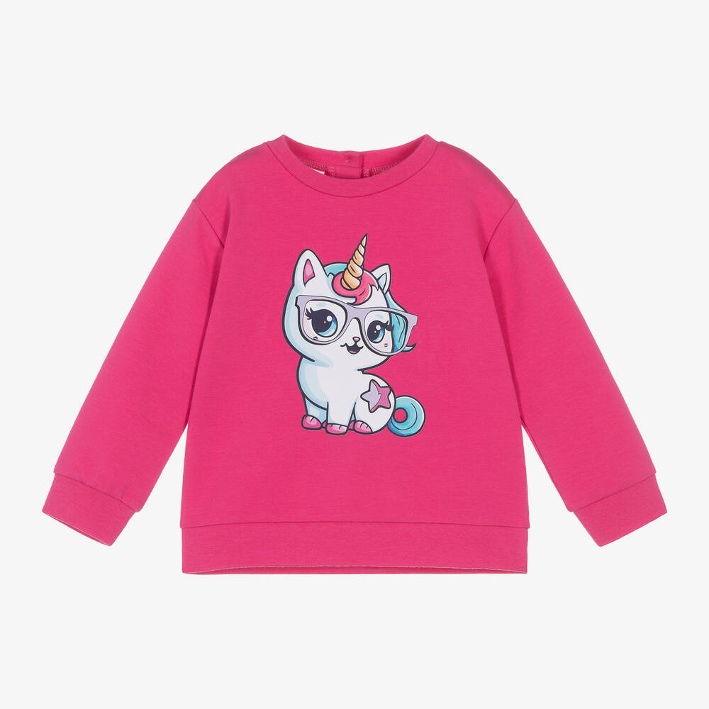 iDO Baby - Girls Pink Unicorncat Cotton Sweatshirt | Childrensalon