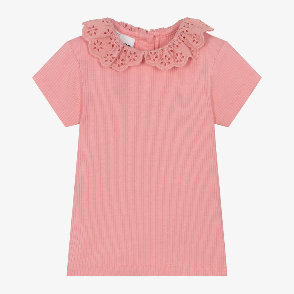 iDO Baby - Girls Pink Viscose Collared T-Shirt | Childrensalon