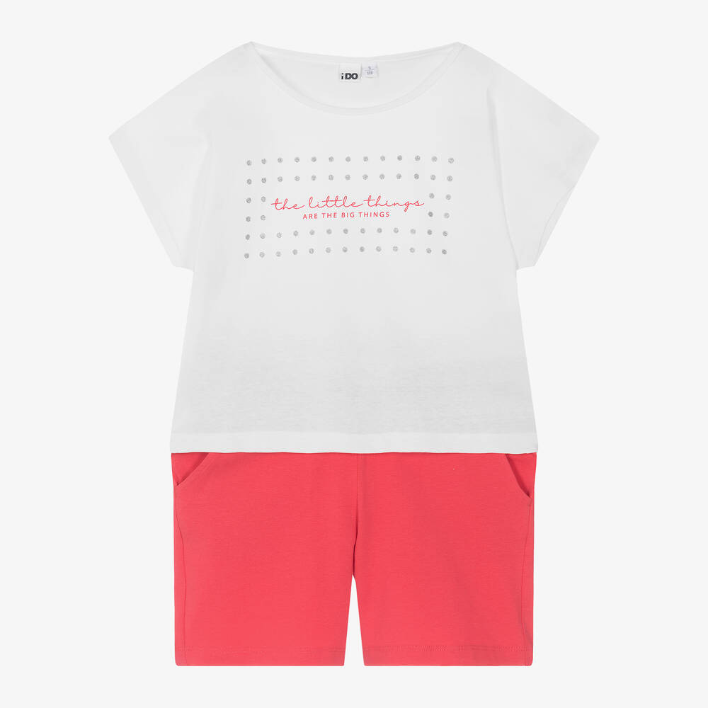 iDO Junior - Girls Red Cotton Shorts Set | Childrensalon