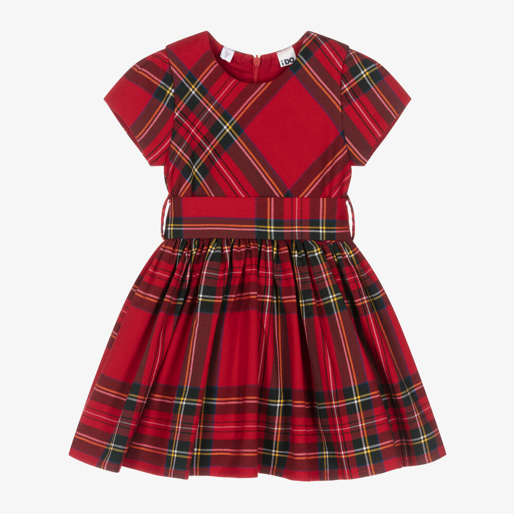 iDO Baby - Girls Red Tartan Cotton Dress | Childrensalon