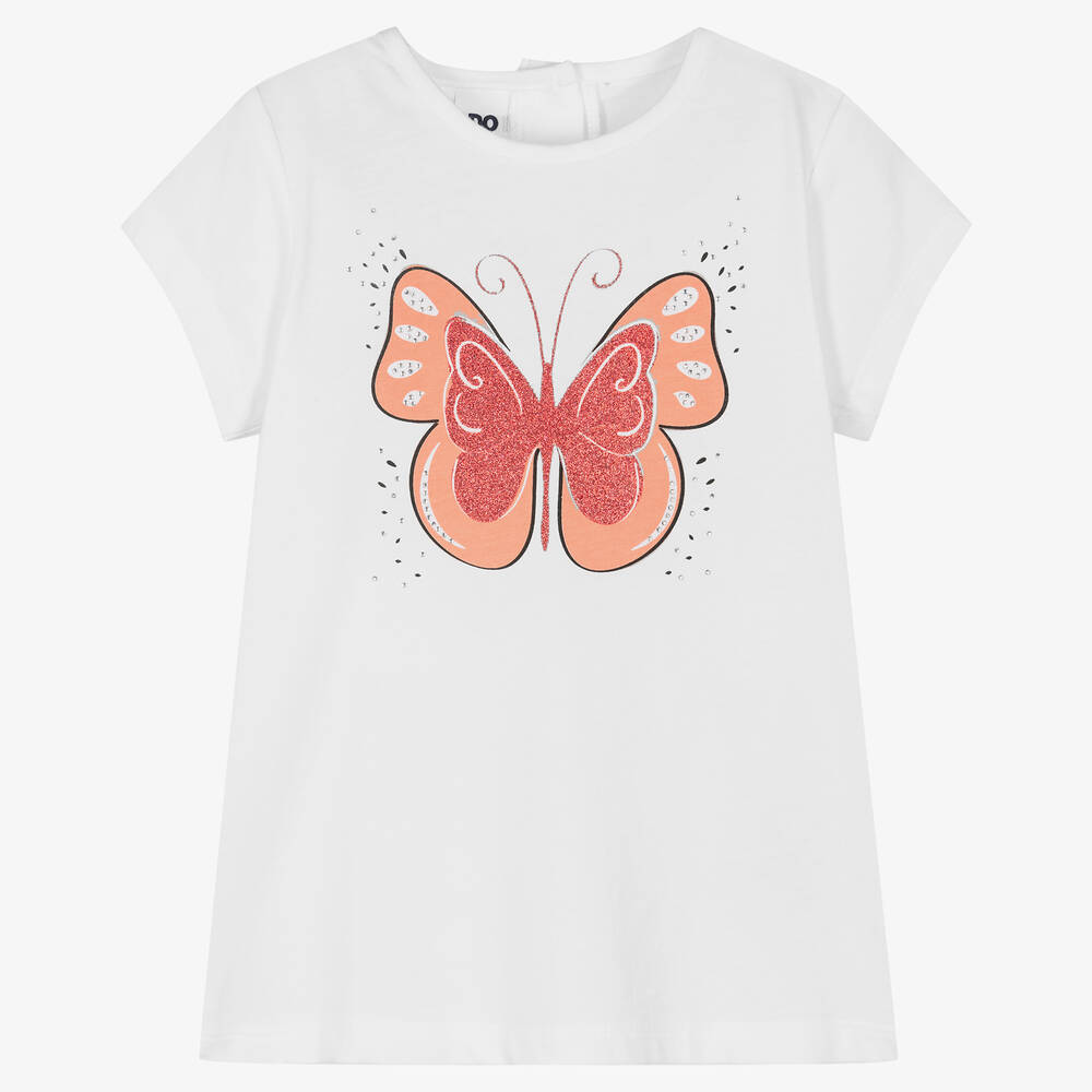 Ido Baby Girls White Butterfly Cotton T-shirt
