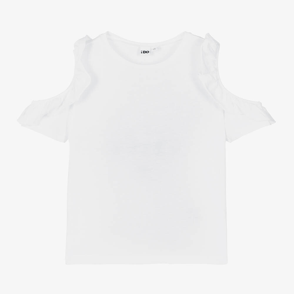 iDO Junior - Girls White Cotton T-Shirt | Childrensalon