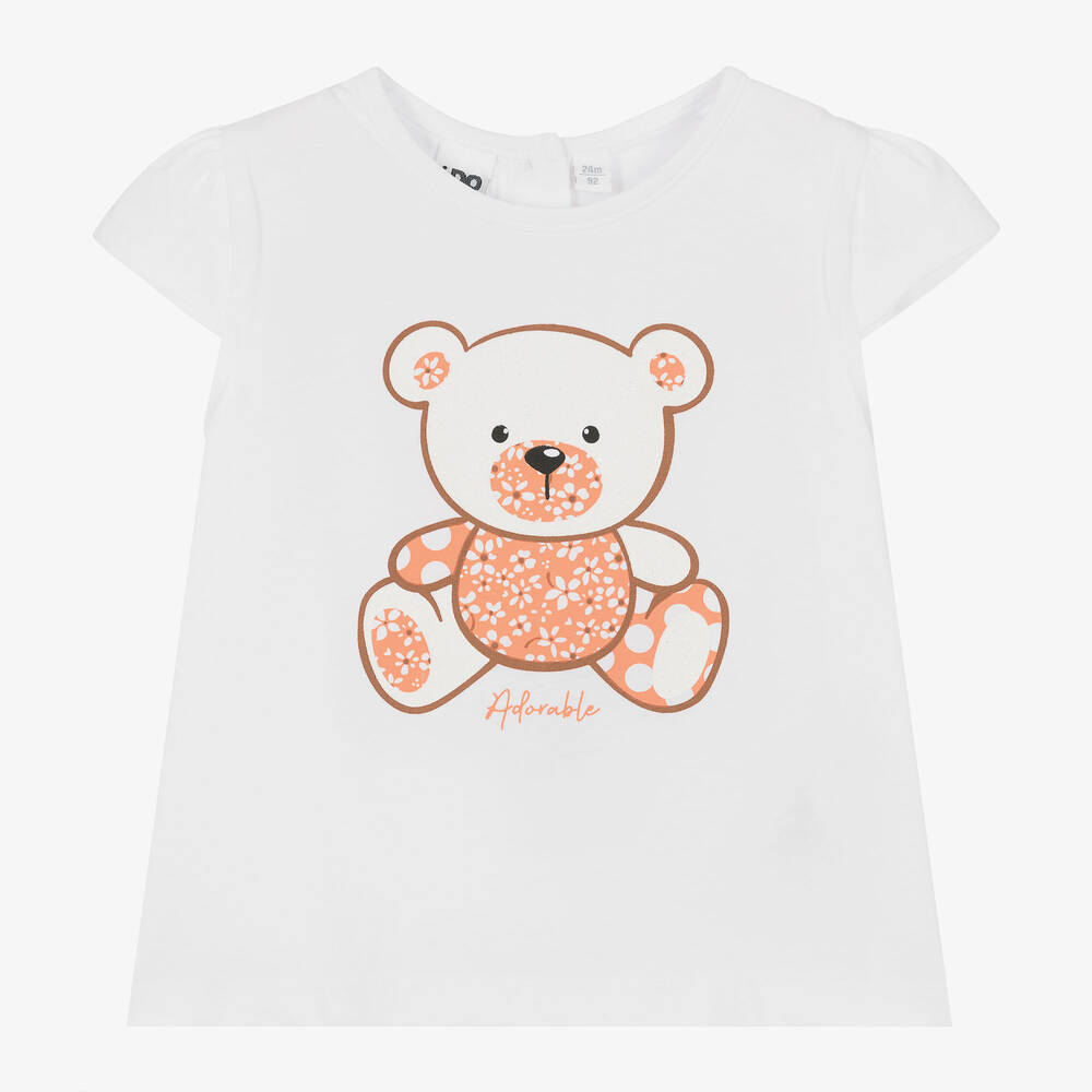 iDO Baby - Girls White Cotton Teddy Bear T-Shirt | Childrensalon