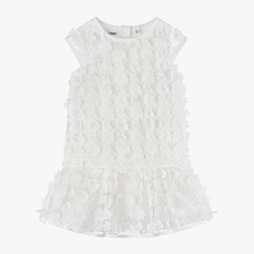 iDO Baby - طقم تنورة تول لون أبيض بطبعة ورود | Childrensalon