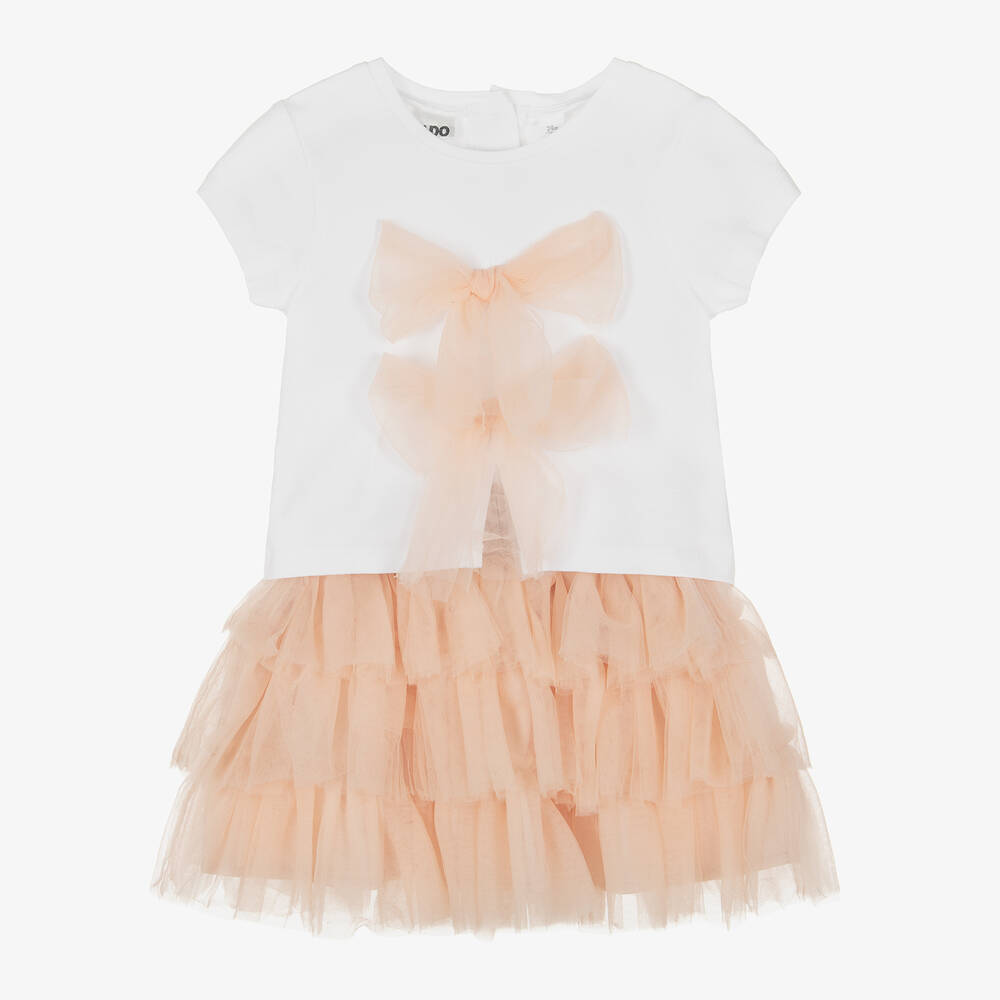 iDO Baby - طقم تنورة قطن جيرسي وتول لون أبيض وبرتقالي | Childrensalon