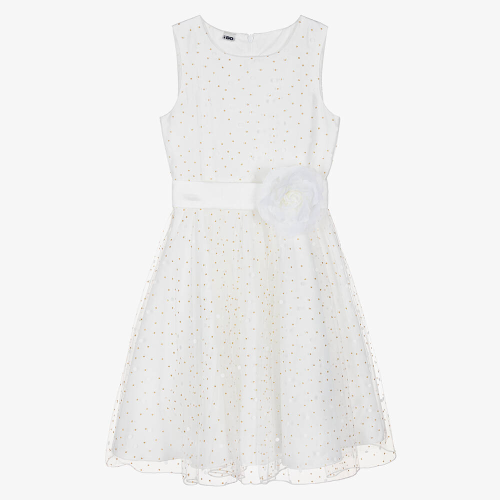 Ido Junior Kids'  Girls White Polka Dot Tulle Dress