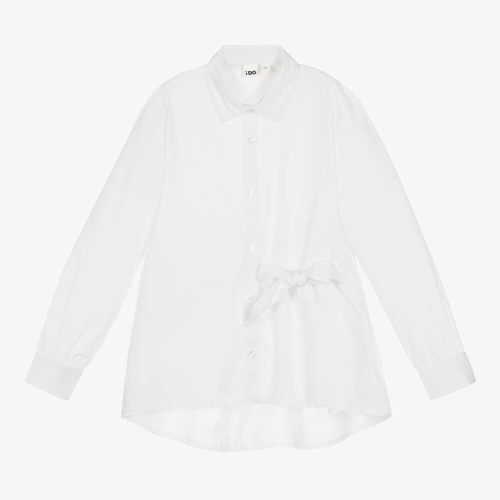 Ido Junior Kids'  Girls White Side-tie Poplin Shirt