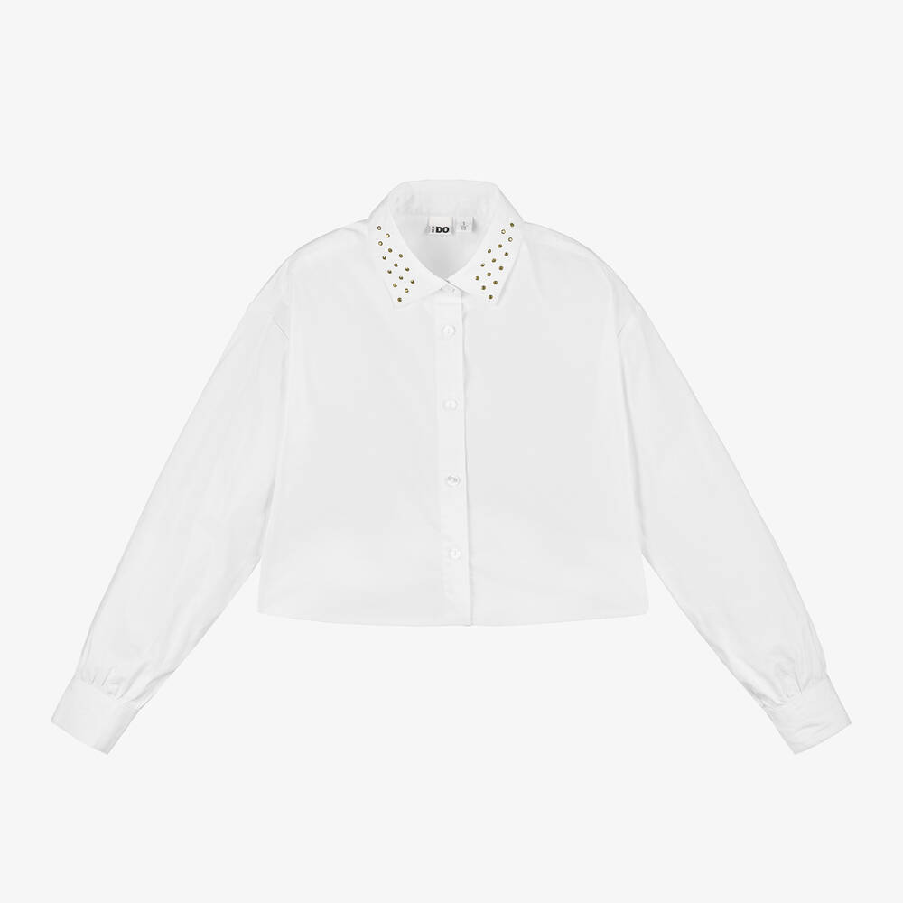 iDO Junior - Girls White Studded Cotton Shirt | Childrensalon