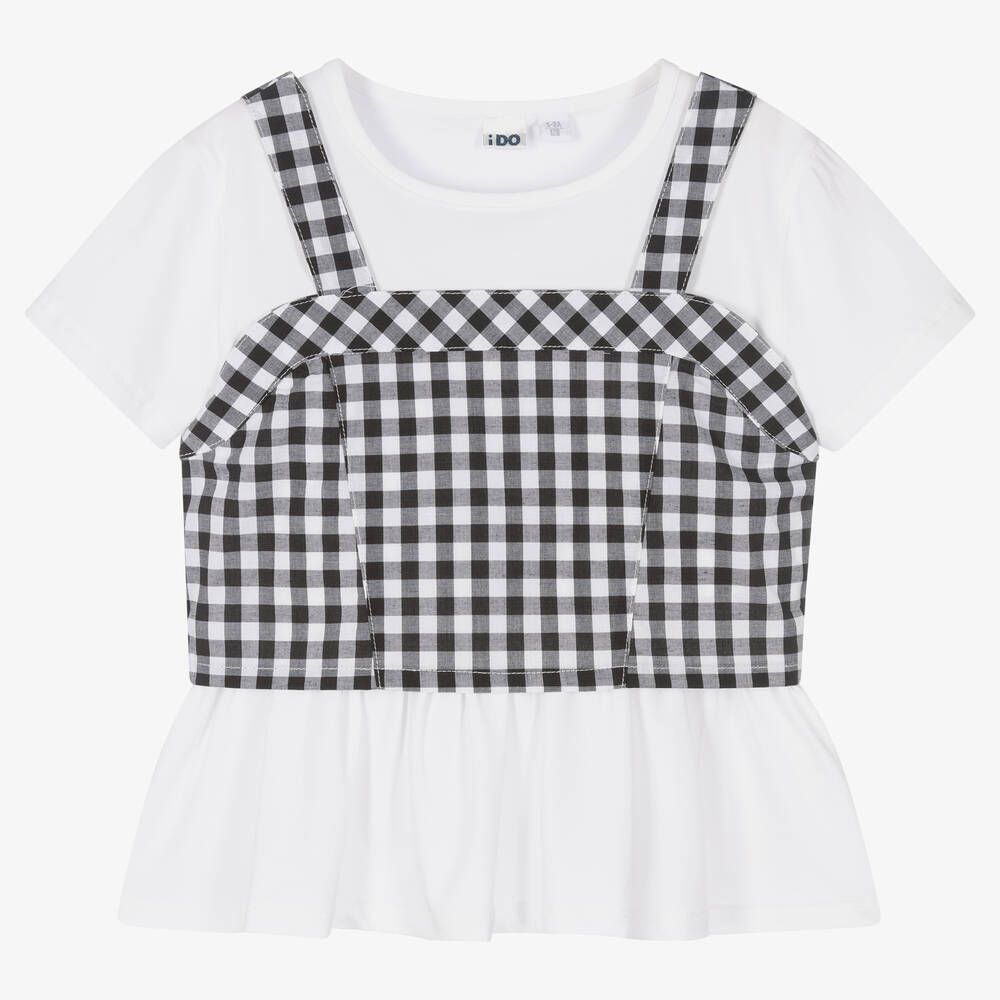 Ido Junior Kids'  Girls White T-shirt & Gingham Crop Top