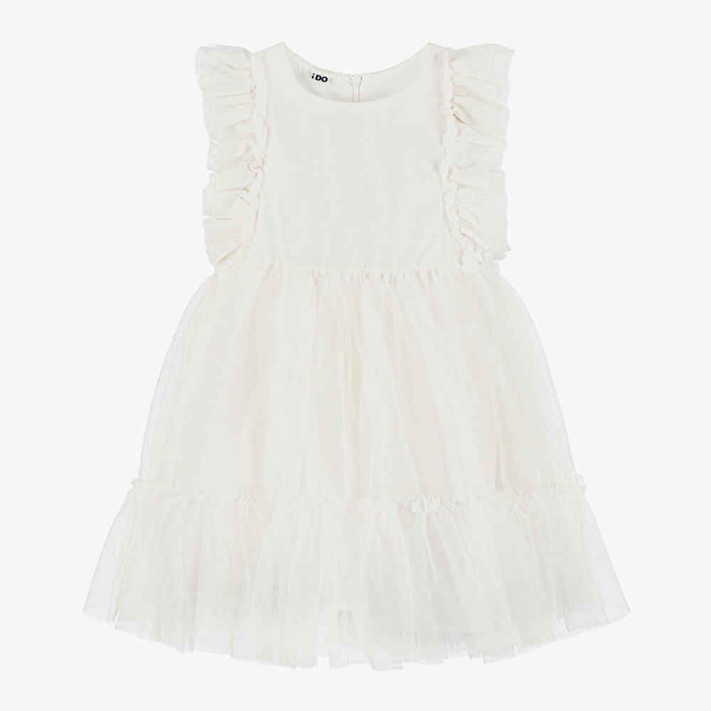Shop Ido Baby Girls White Tulle Ruffle Dress