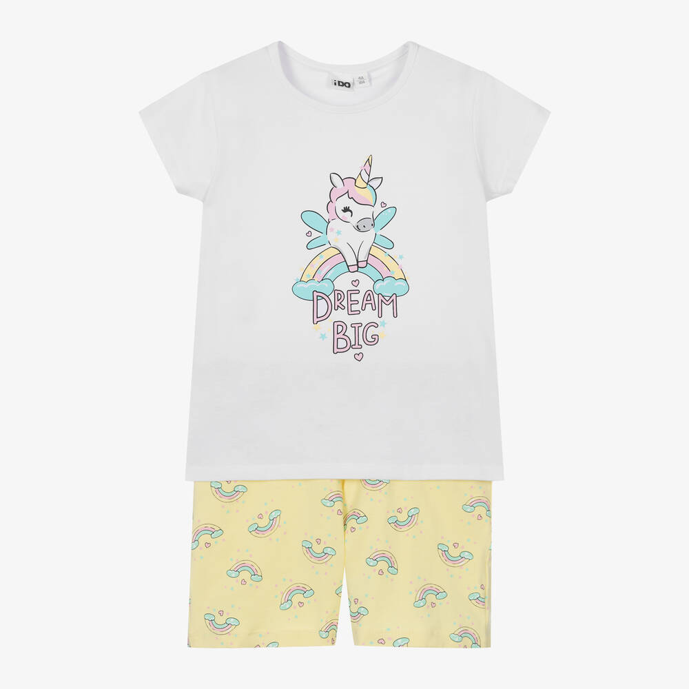 iDO Baby - Girls White & Yellow Cotton Short Pyjamas | Childrensalon