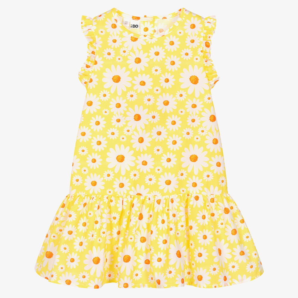 Ido Baby Kids'  Girls Yellow Cotton Floral Print Dress