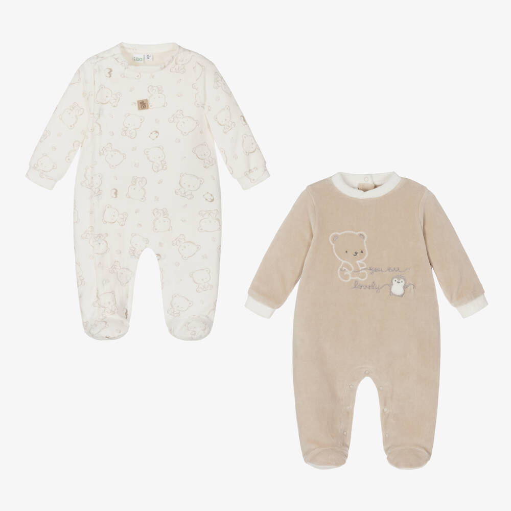iDO Mini - Ivory & Beige Velour Babysuits (2 Pack) | Childrensalon