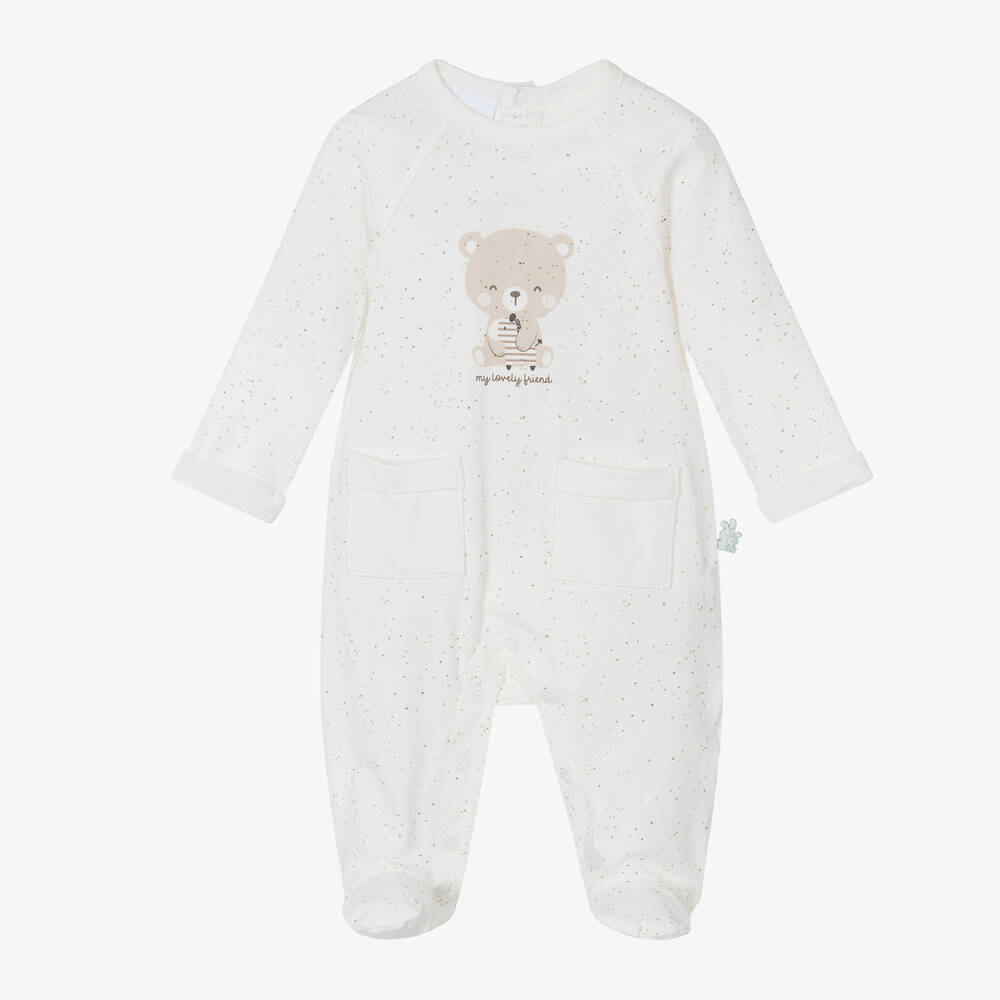 iDO Mini - Ivory Cotton Bear Babygrow | Childrensalon