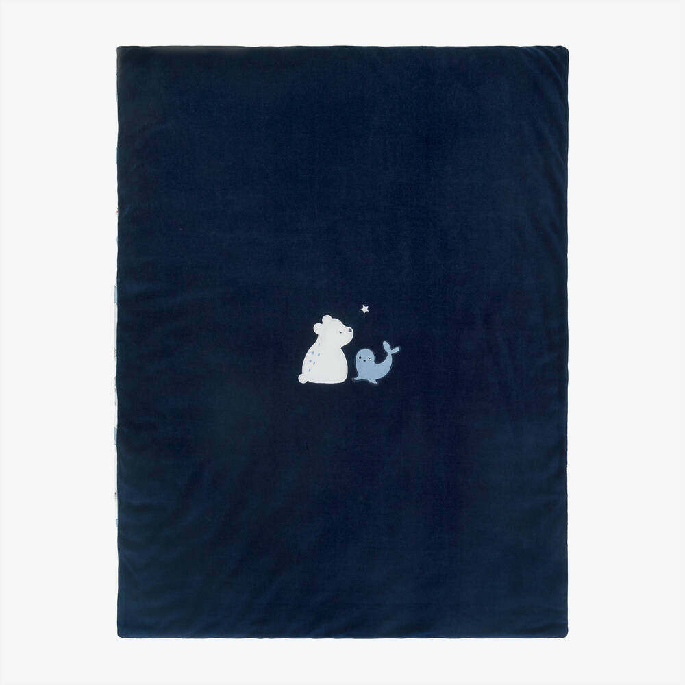 iDO Mini - Navy Blue Reversible Cotton Blanket (99cm) | Childrensalon