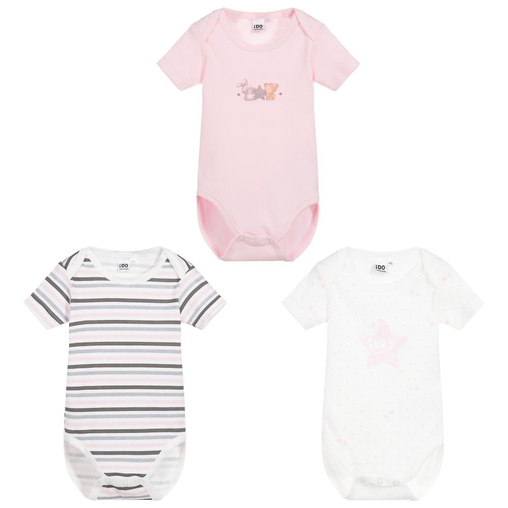 Ido Mini Babies'  Girls Pink Cotton Bodyvests (3 Pack)