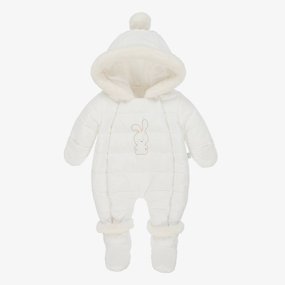 Ido Mini Babies'  White Padded Hooded Bunny Snowsuit