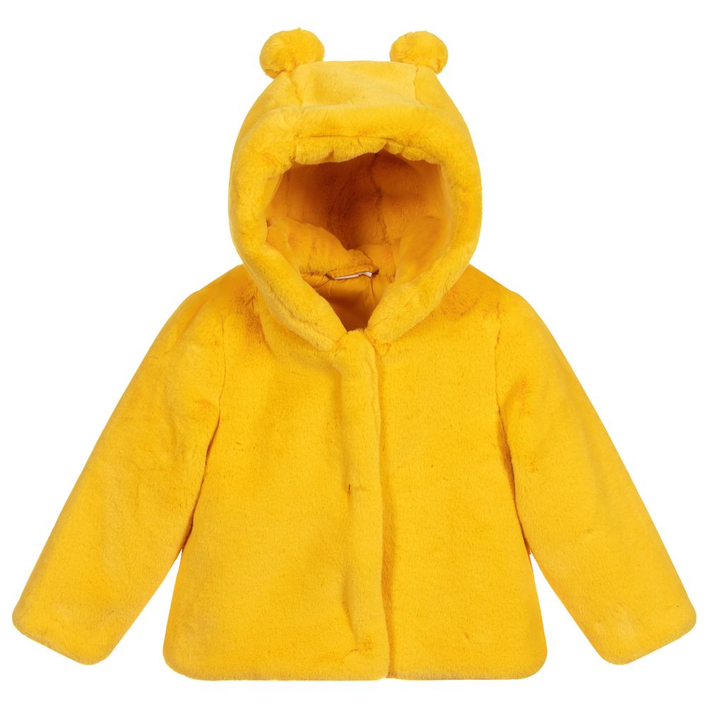 Ido Mini Girls Yellow Faux Fur Baby Coat
