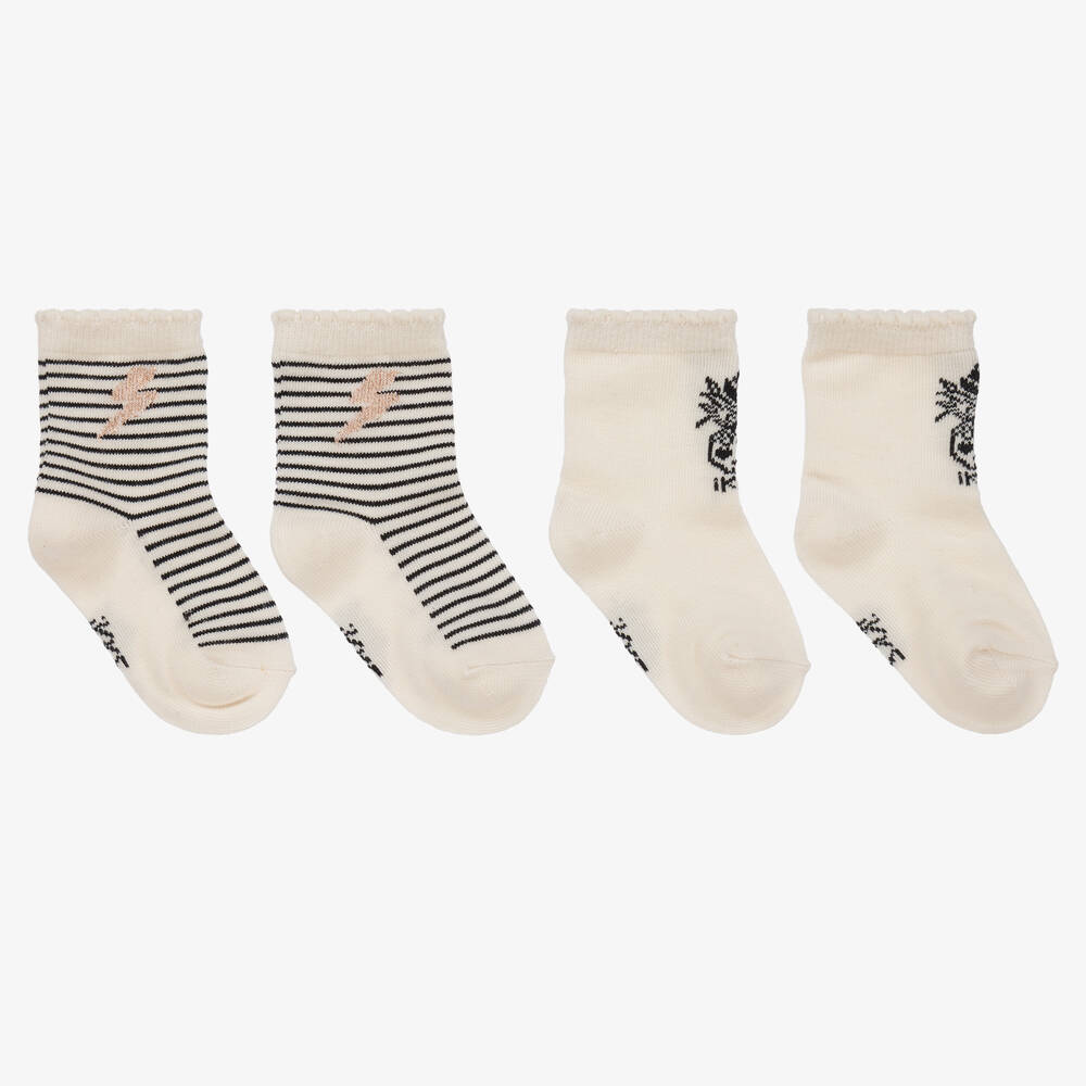 Ikks Baby Girls Ivory Cotton Socks (2 Pack) In White