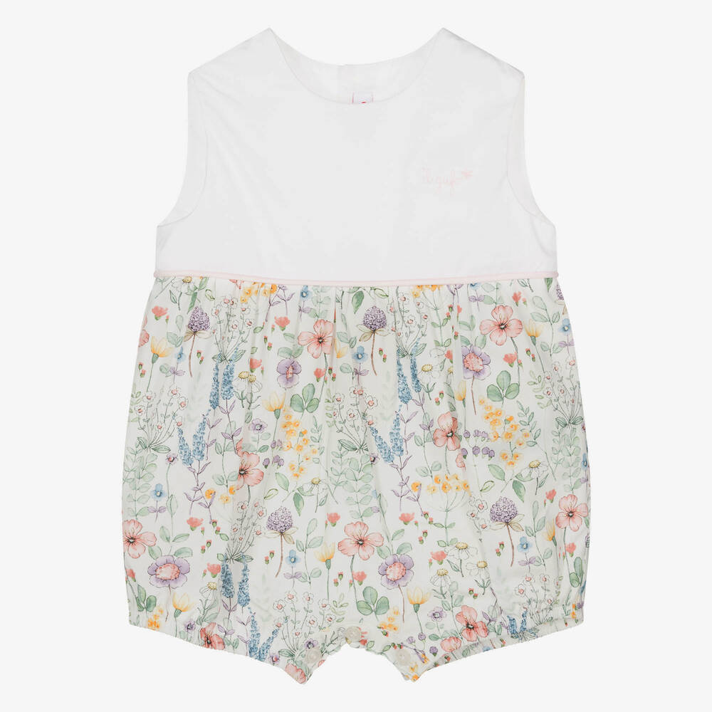 Il Gufo - Baby Girls Ivory Floral Organic Cotton Shortie | Childrensalon