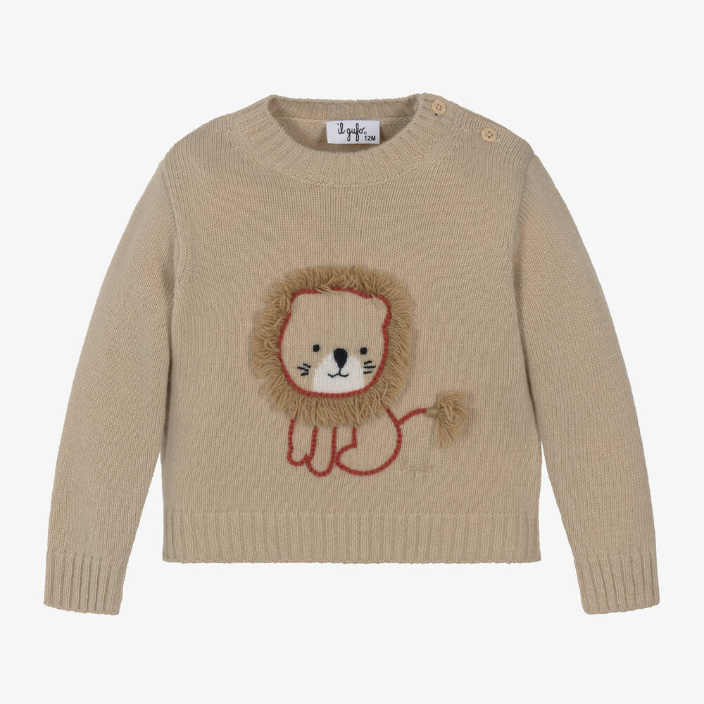 Il Gufo - Beige Wool Lion Jumper | Childrensalon