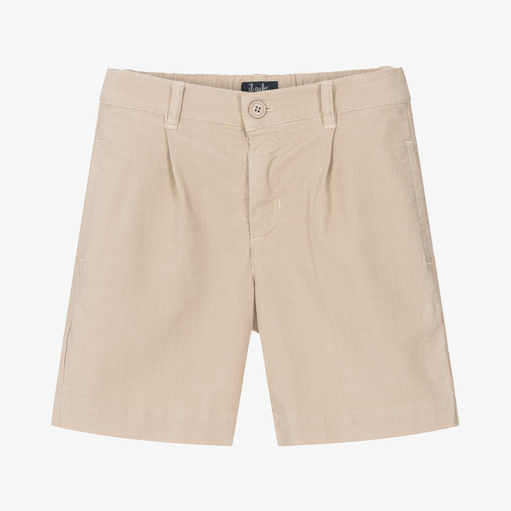 Shop Il Gufo Boys Beige Cotton Shorts