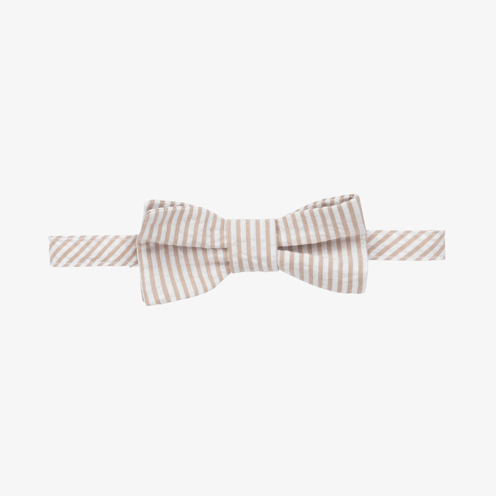 Il Gufo - Boys Beige Striped Cotton Bow Tie | Childrensalon