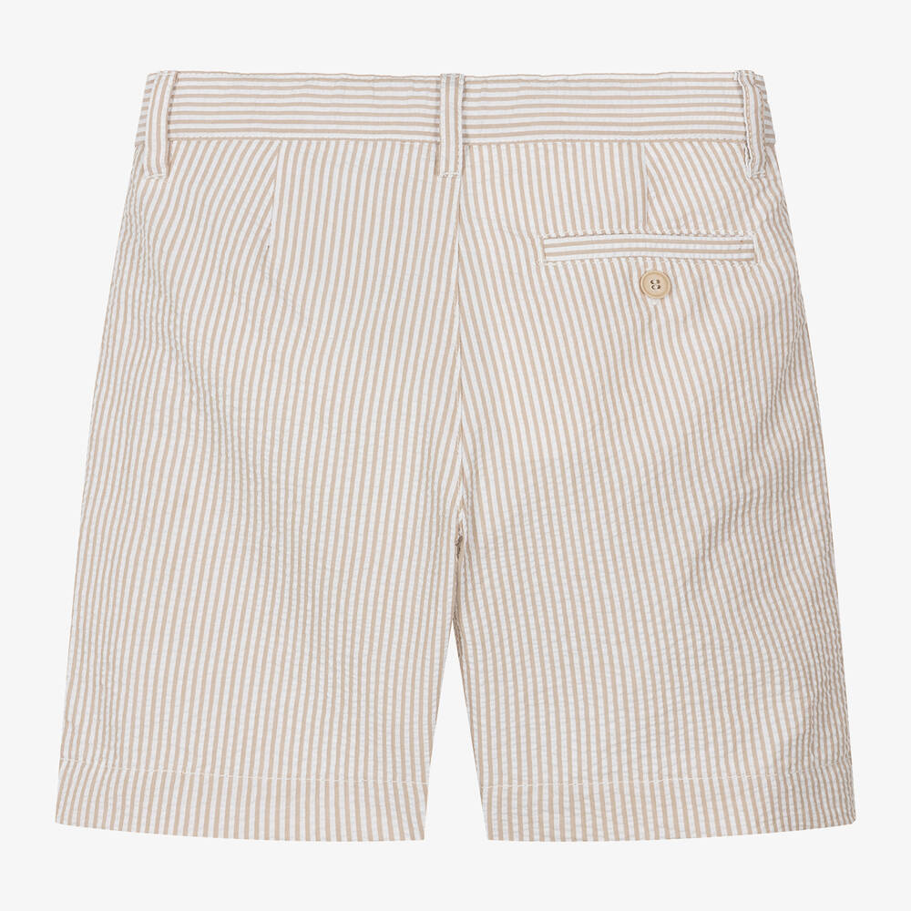 Il Gufo - Boys Beige Striped Seersucker Shorts | Childrensalon