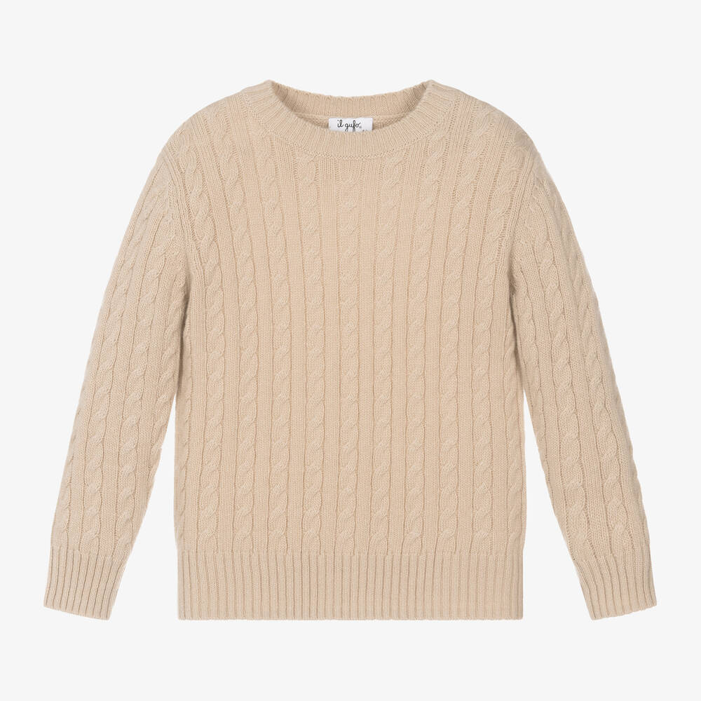 Il Gufo - Boys Beige Wool Cable Knit Sweater | Childrensalon