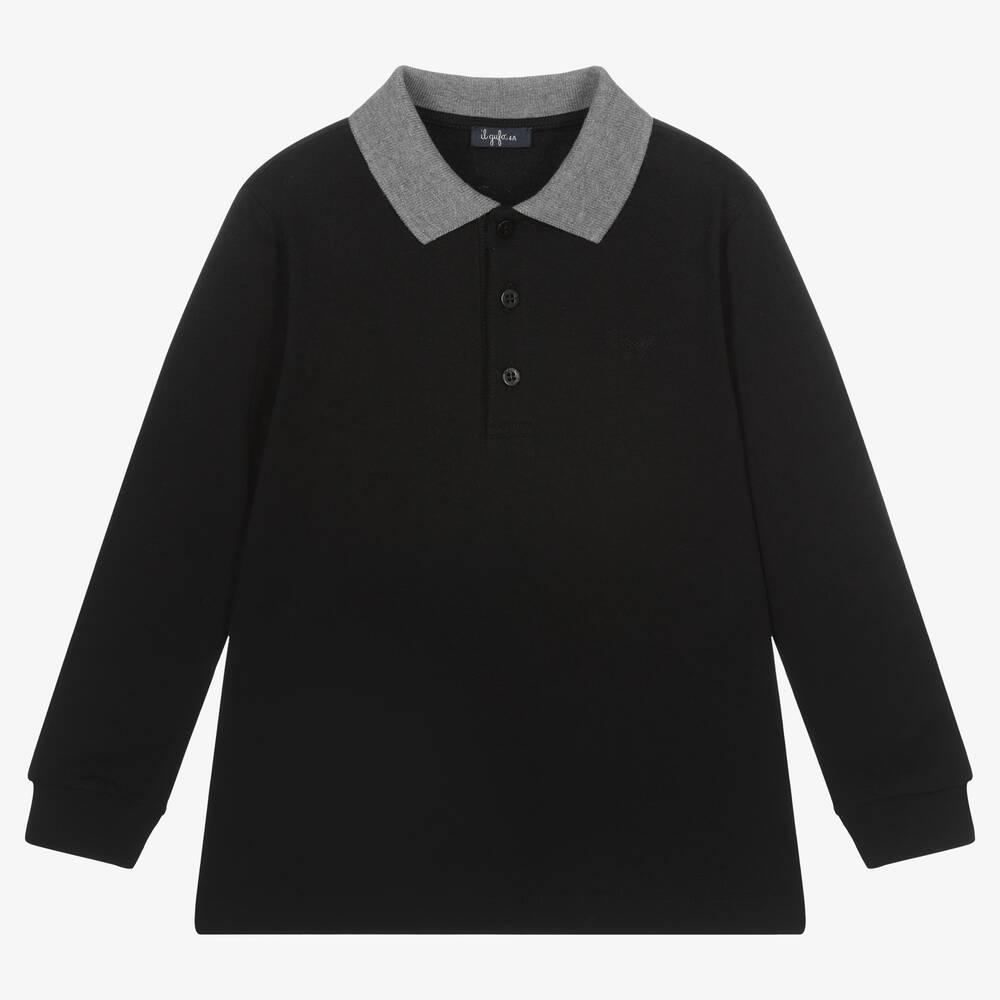 Il Gufo Kids' Boys Black Cotton Polo Shirt