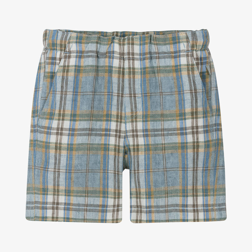 Il Gufo - Boys Blue Check Linen Shorts | Childrensalon