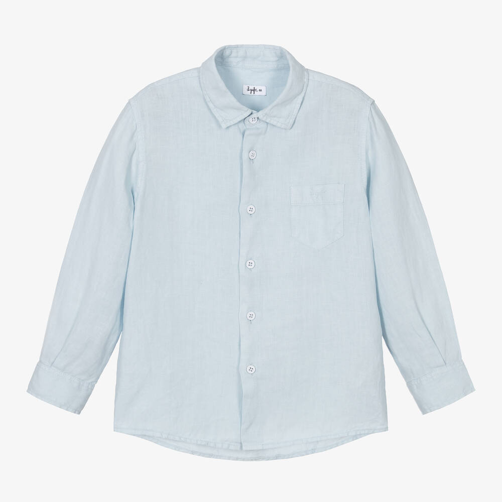 Shop Il Gufo Boys Blue Linen Shirt