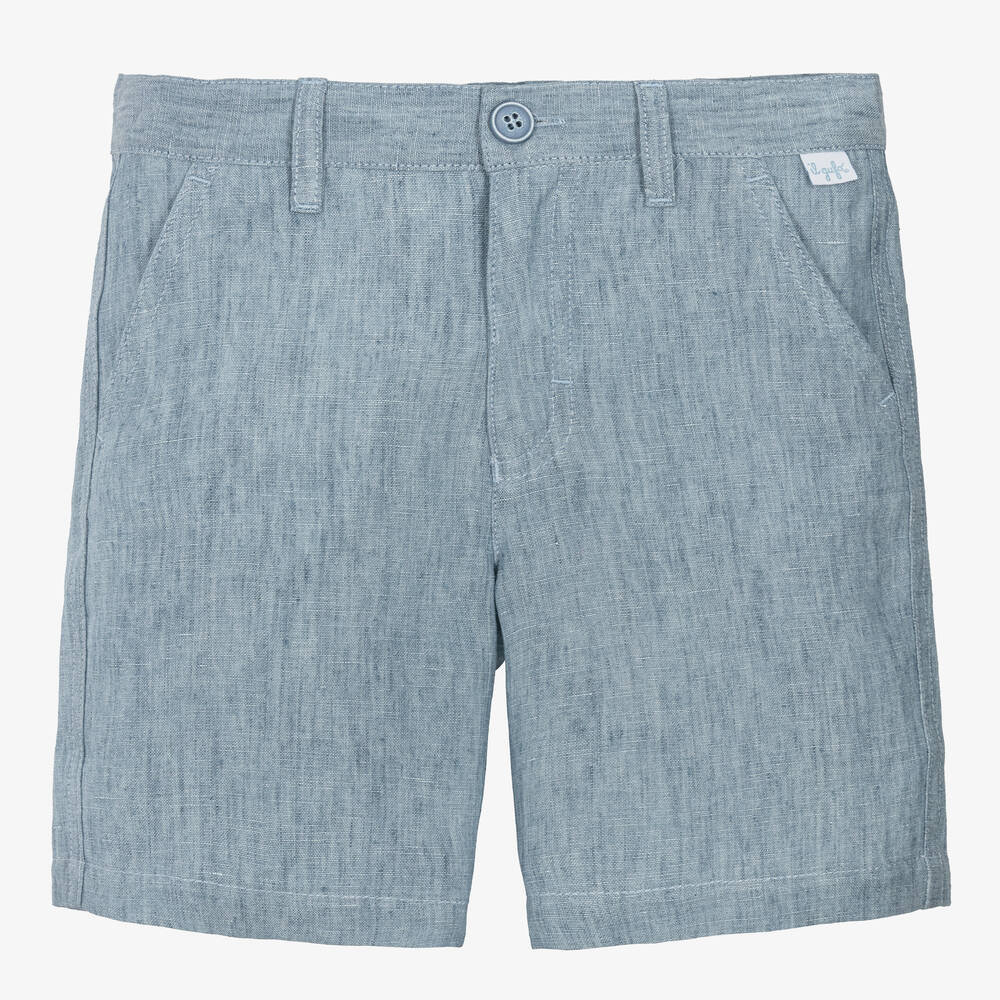 Shop Il Gufo Boys Blue Linen Shorts