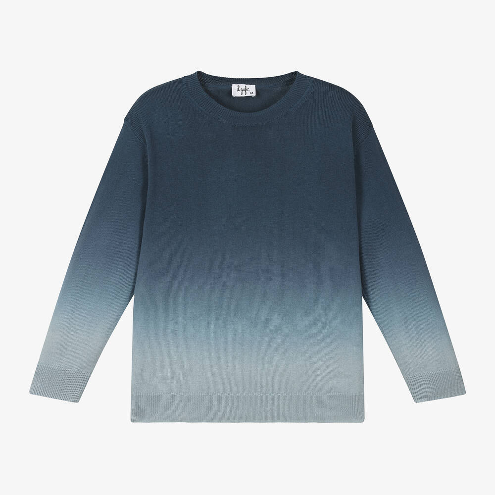 Il Gufo - Boys Blue Ombre Cotton Knit Sweater | Childrensalon