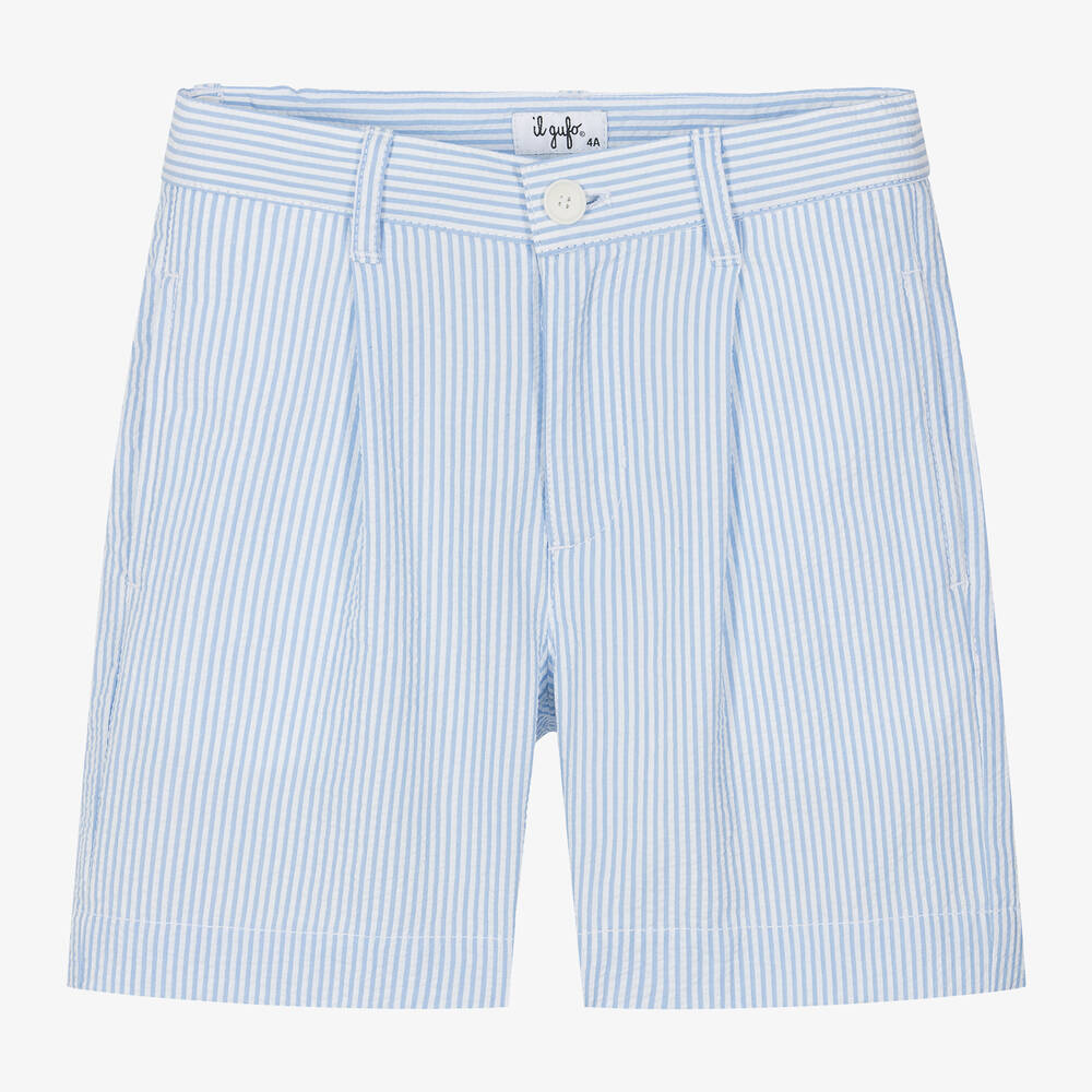 Shop Il Gufo Boys Blue Striped Seersucker Shorts