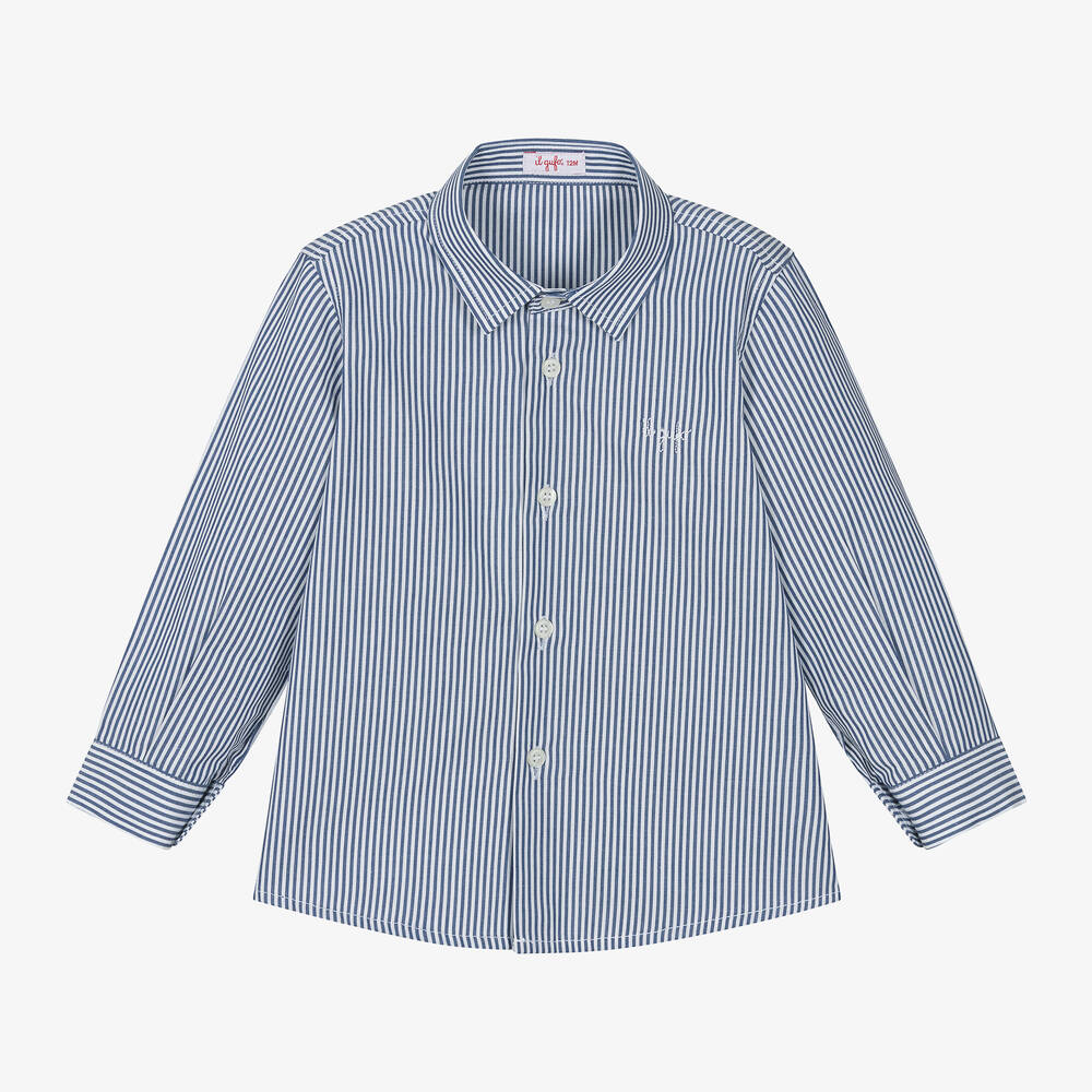 Il Gufo - Хлопковая рубашка в бело-голубую полоску для мальчиков | Childrensalon