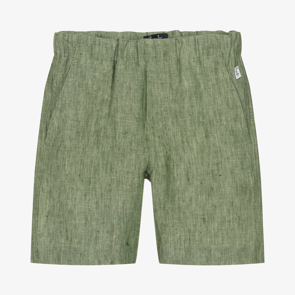 Shop Il Gufo Boys Green Linen Shorts