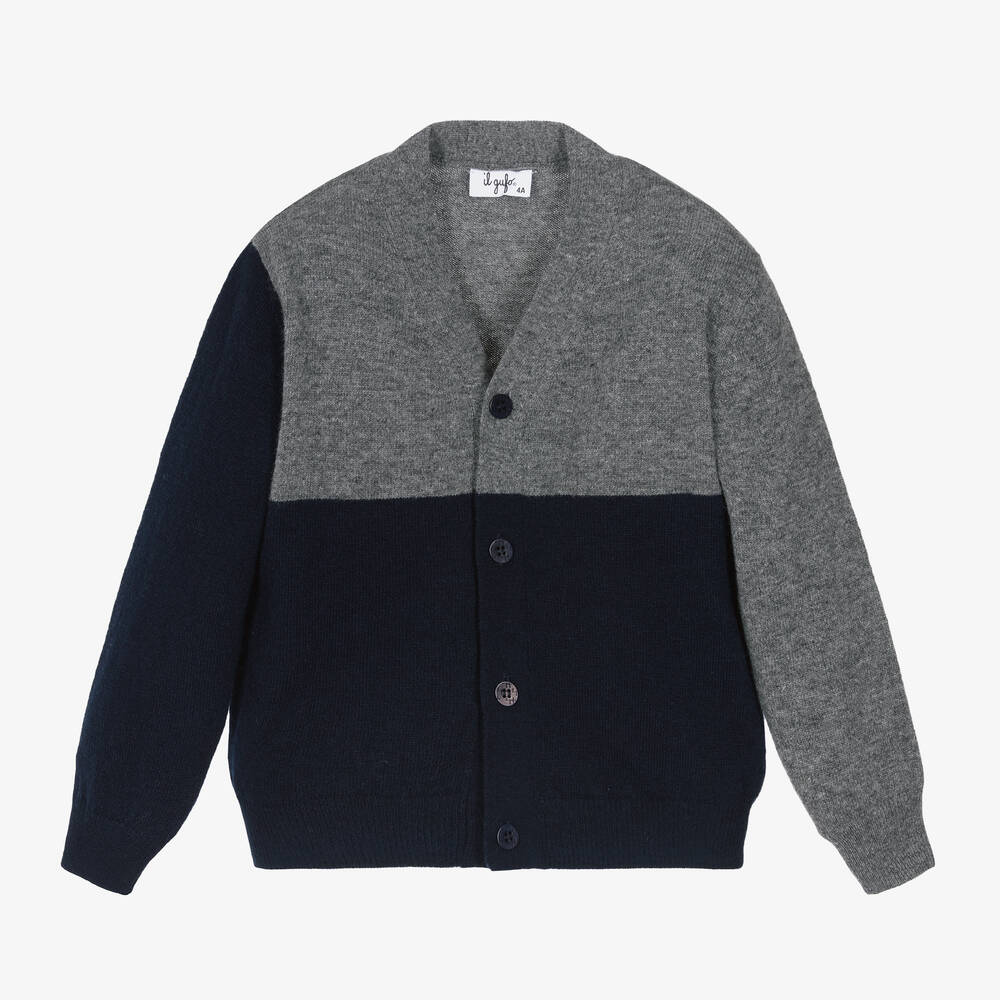 Il Gufo - Boys Grey & Blue Wool Cardigan | Childrensalon