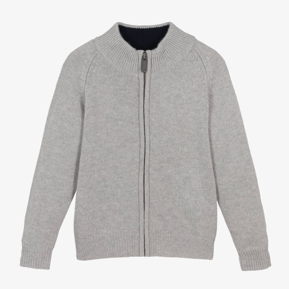 Il Gufo - Boys Grey Wool Zip-Up Cardigan | Childrensalon