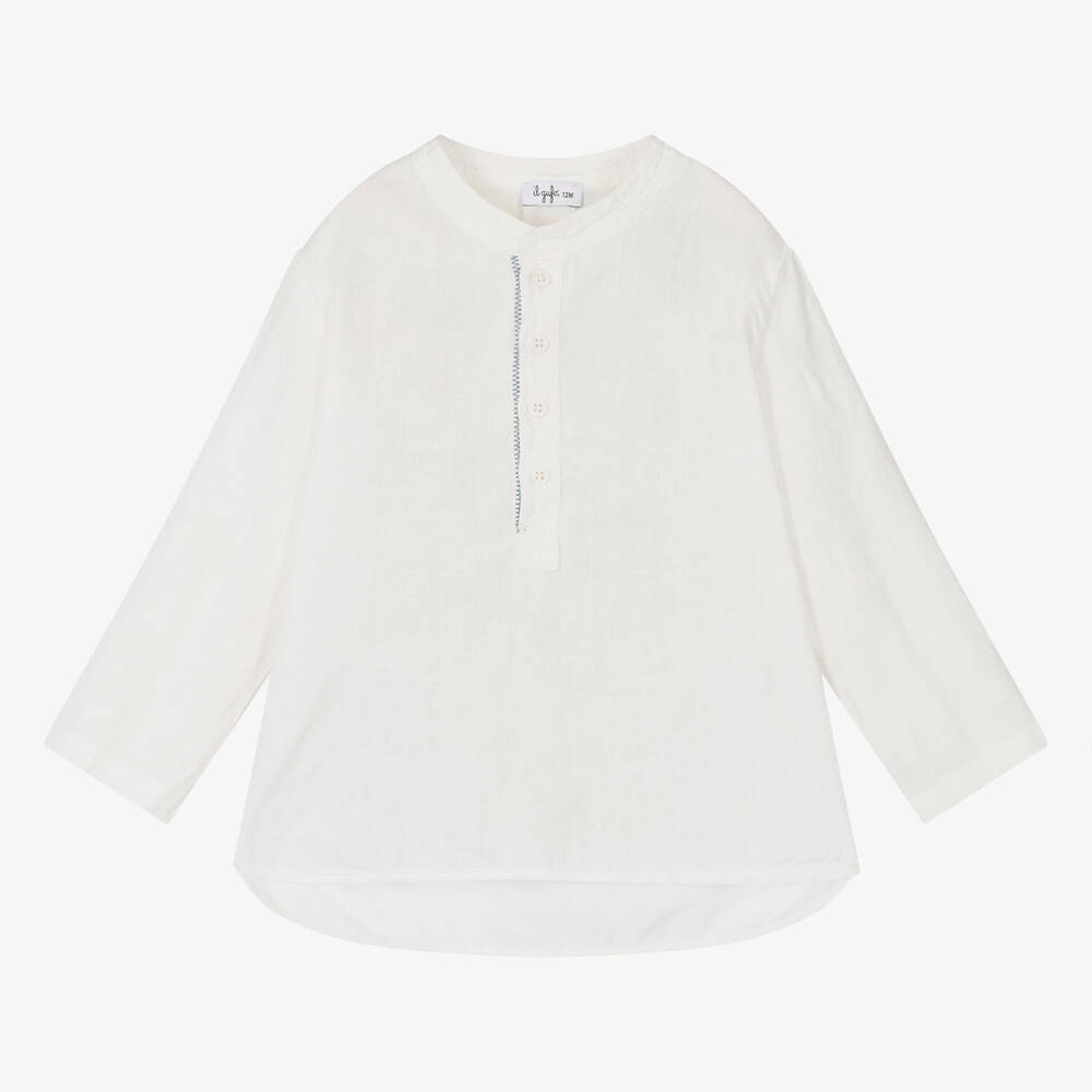 Il Gufo - Boys Ivory Collarless Linen Shirt | Childrensalon
