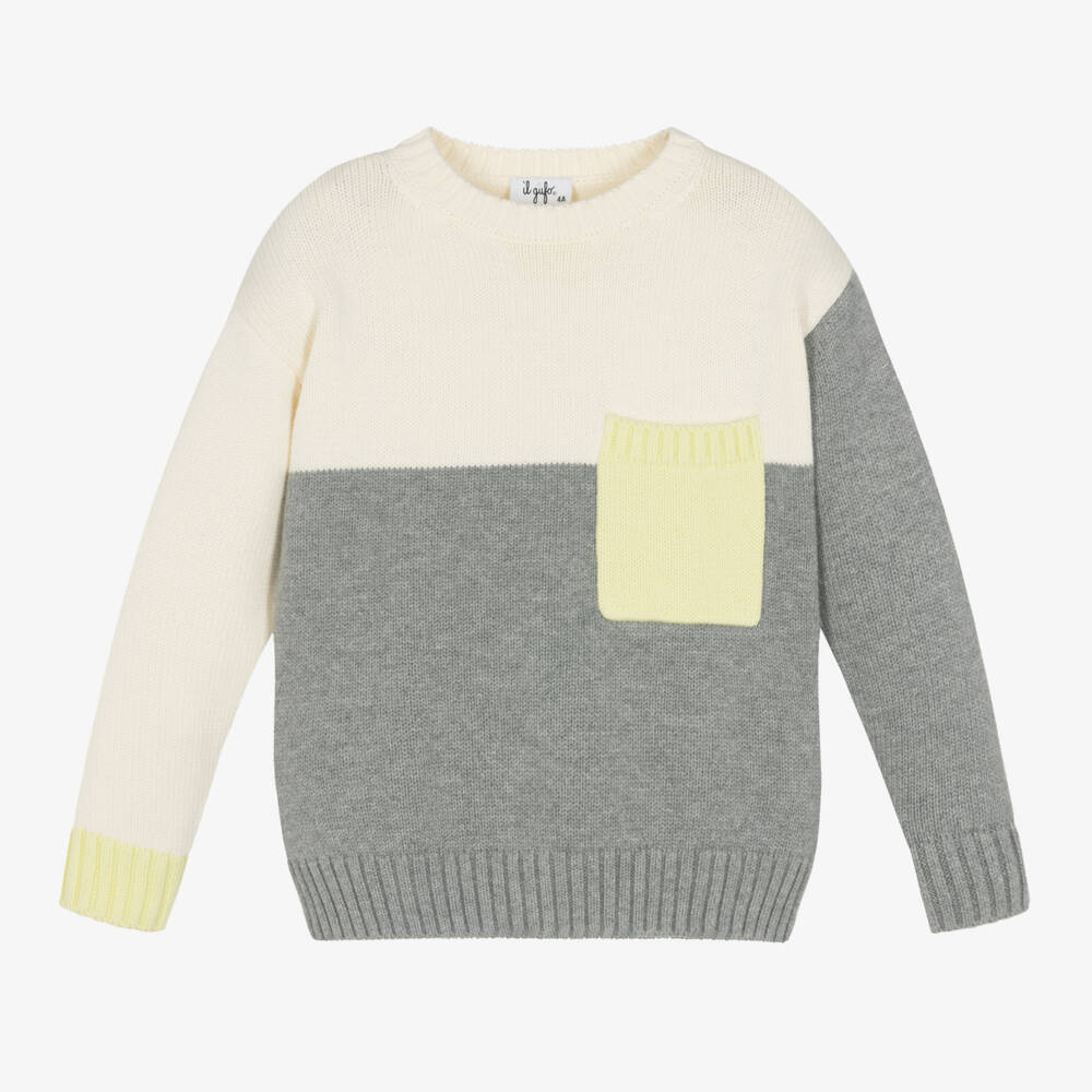 Il Gufo - Boys Ivory & Grey Cotton Knit Sweater | Childrensalon