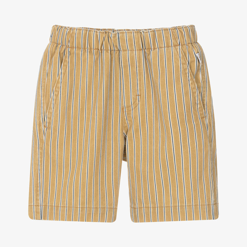 Il Gufo - Boys Mustard Yellow Striped Cotton Shorts | Childrensalon